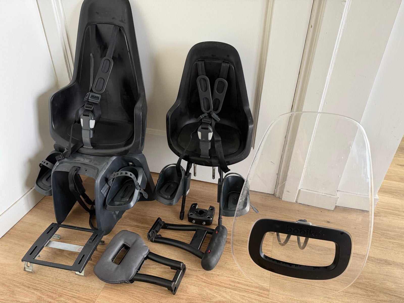 Bobike fietszitjes set: voor- en achterzitje met windscherm, Ophalen, Achterzitje, 9 t/m 18 kg, Gebruikt
