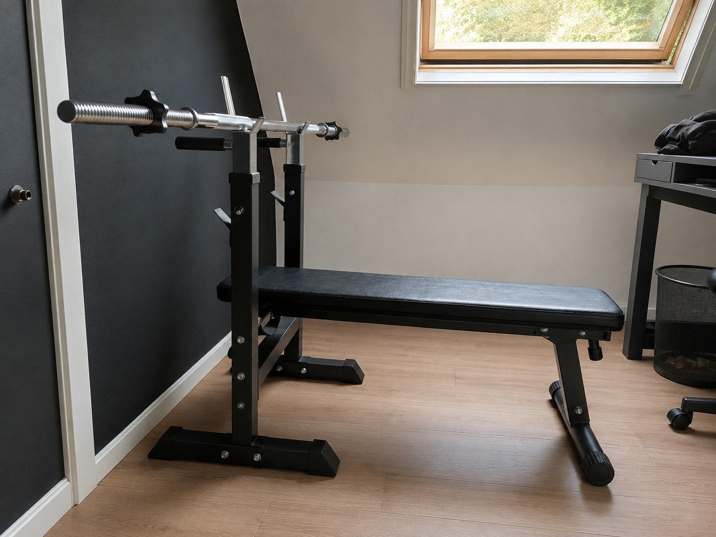Halterbank met Squat Rack – Verstelbaar, Inklapbaar, Sport en Fitness, Ophalen, Gebruikt, Benen, Fitnessbank