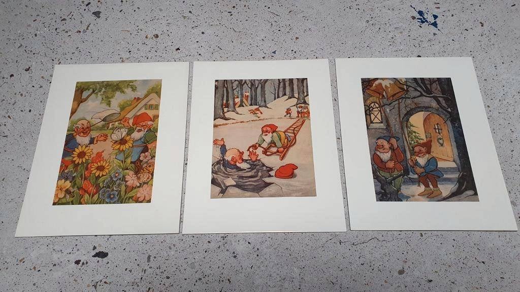 3 prenten van kabouters, Gebruikt, Ophalen of Verzenden, Voor 1940, Prent
