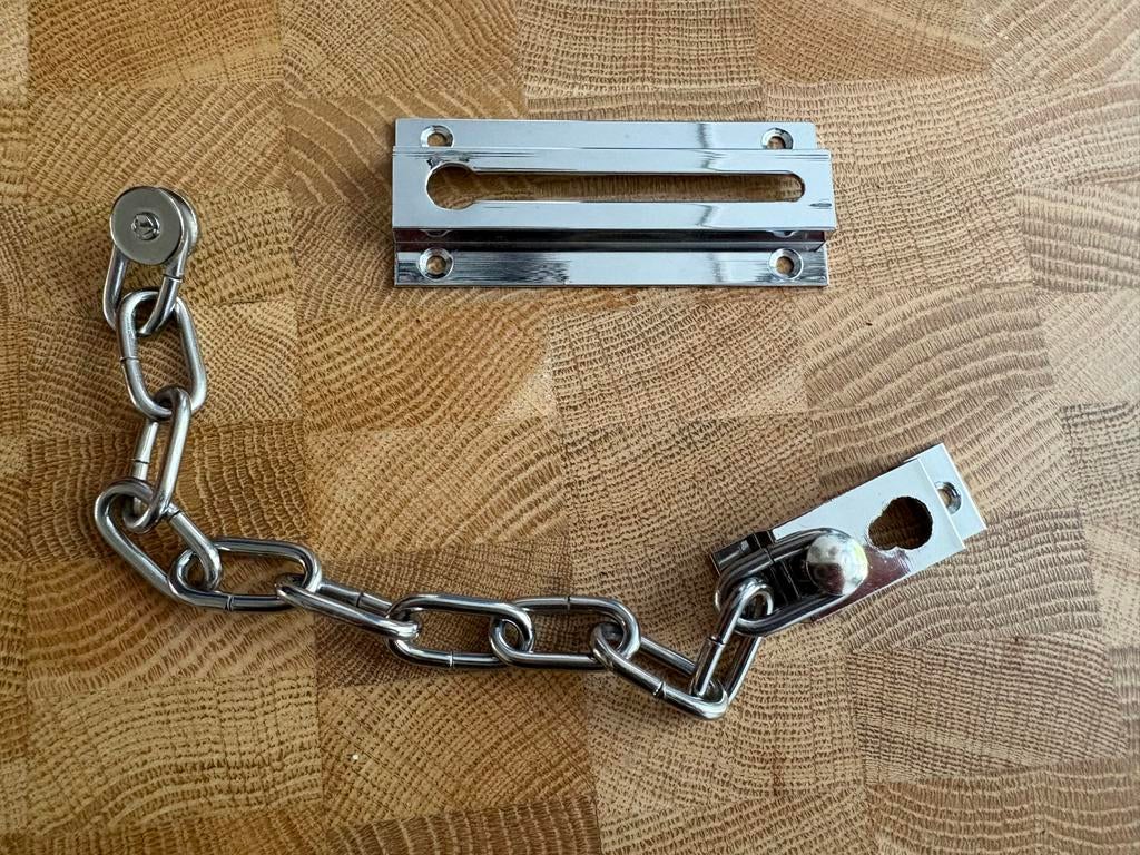 Deurketting met schuifgrendel - Chroom, Doe-het-zelf en Verbouw, Hang- en Sluitwerk, Ophalen, Nieuw, Chroom, Schuif of Grendel