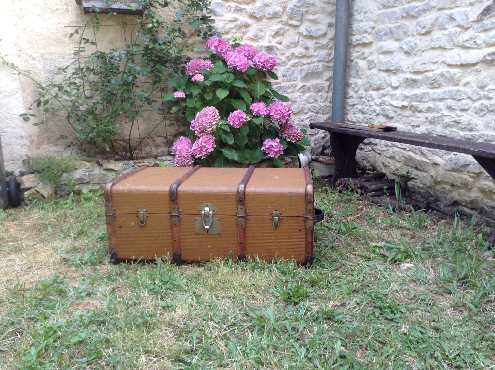 Franse, brocante hutkoffer, Ophalen
