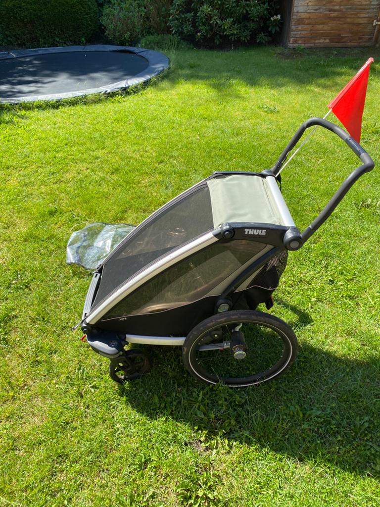 Thule Chariot 1 fietskar + jogger set grijs zwart, Fietsen en Brommers, Fietsaccessoires | Aanhangers en Karren, Kinderkar, Opvouwbaar