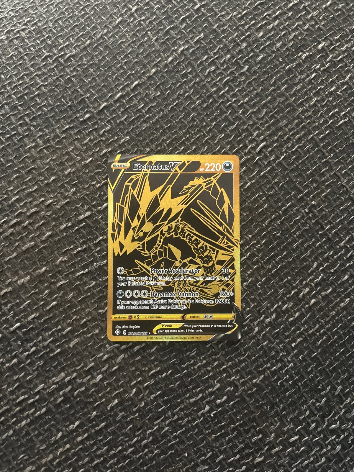 Pokémon Kaart Eternatus V Goud Zwart Foil, Ophalen, Zo goed als nieuw, Losse kaart, Foil