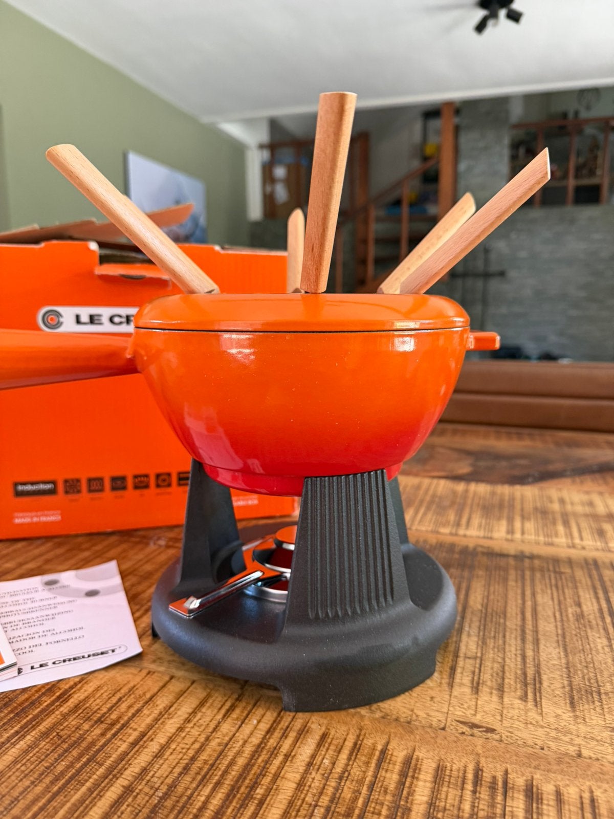 Creuset Fondue Set, Witgoed en Apparatuur, Fonduesets, Zo goed als nieuw, Fondueset, Brander, Ophalen of Verzenden
