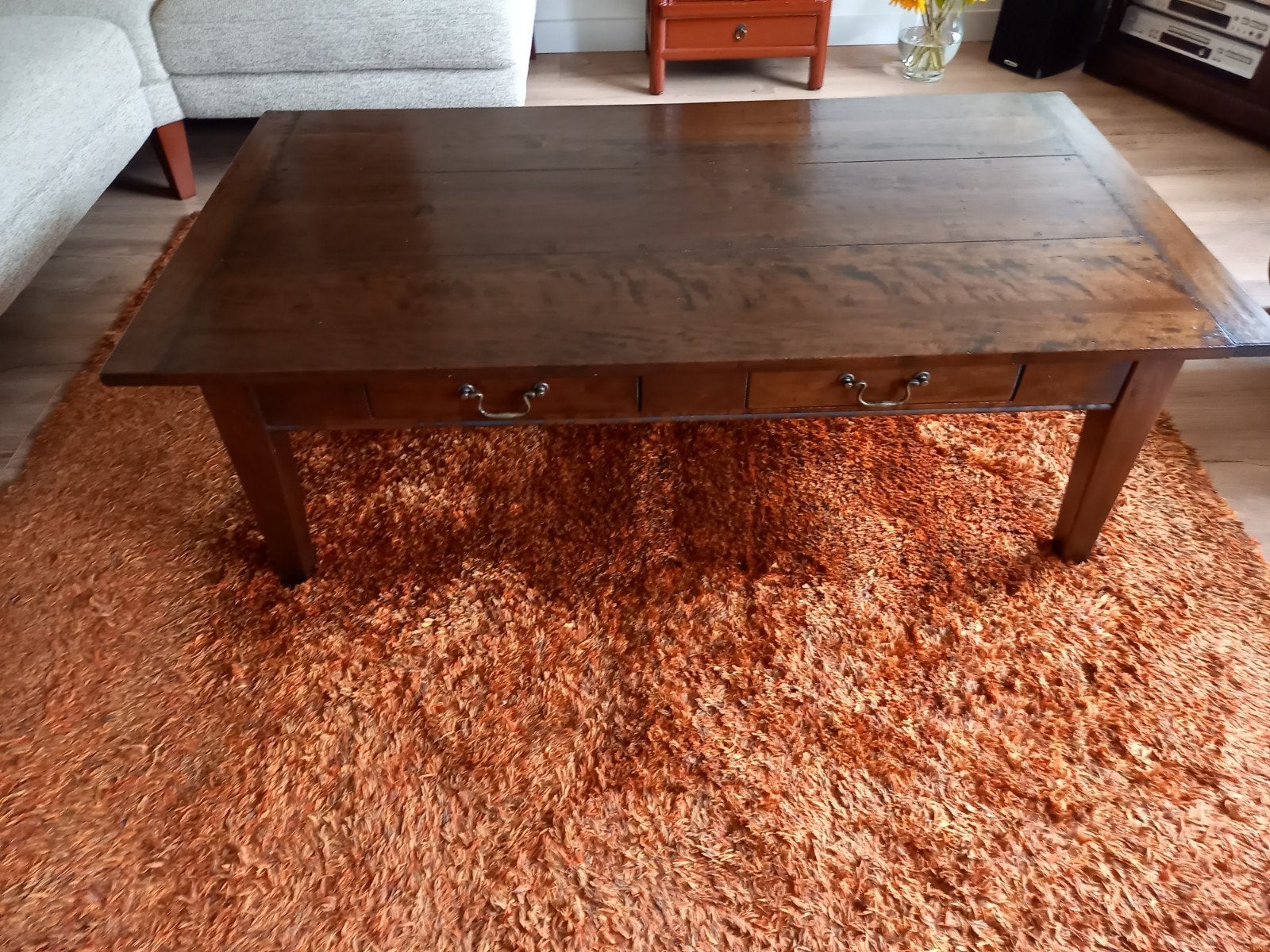 Koloniale salontafel 140x75 cm met lades, Gebruikt, 100 tot 150 cm, Koloniaal, Rechthoekig