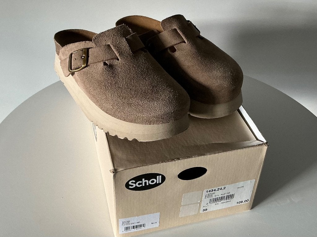 Scholl , clogs / muiltjes,  maat 38, Scholl, Bruin, Zo goed als nieuw, Sandalen of Muiltjes