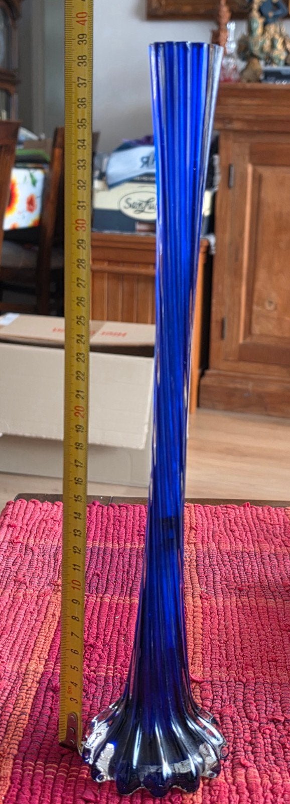 Vintage Kobaltblau Glazen Vaas - 40 cm hoog, Ophalen of Verzenden