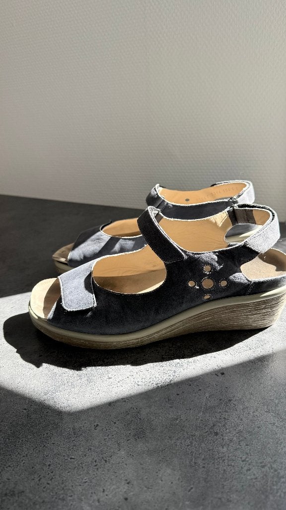 Comfort Sandalen met sleehak - Durea -blauw - G7, Durea, Blauw, Zo goed als nieuw, Sandalen of Muiltjes