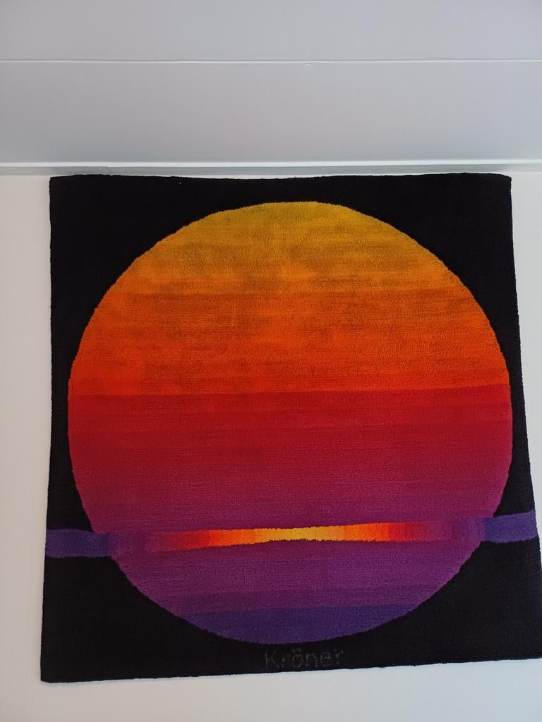 Vintage Wandtapijt 'Zonsondergang' van Kröner, Ophalen of Verzenden, Zo goed als nieuw, Handgemaakt, Meerkleurig