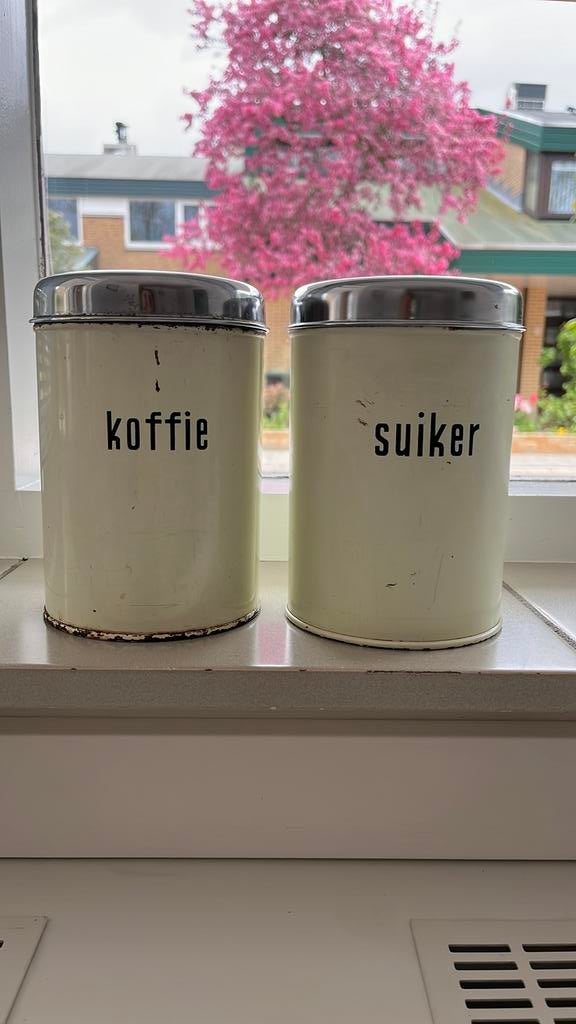Twee retro vintage blikken Brabantia koffie en suiker, Ophalen of Verzenden, Gebruikt, Koffie