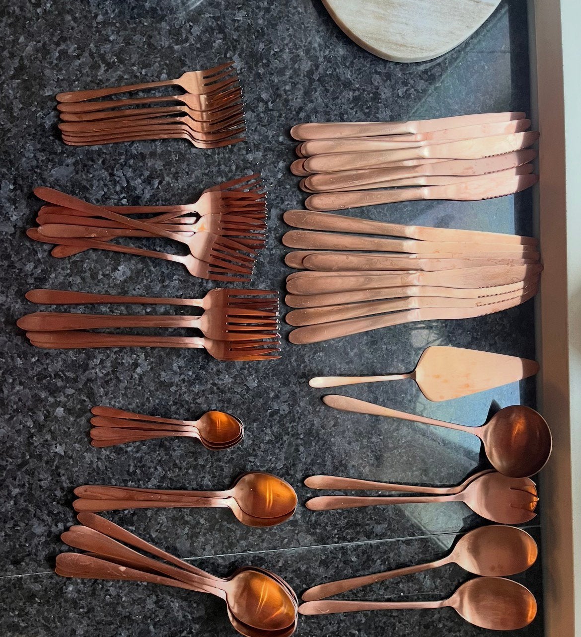 Bestekset roségoud van Buccan, Huis en Inrichting, Keuken | Bestek, Ophalen, Zo goed als nieuw, Rvs of Chroom