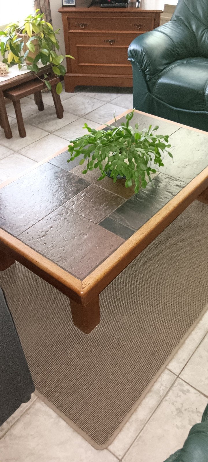 Salontafel hout met blad leisteen, Ophalen, Rechthoekig, 100 tot 150 cm, 50 tot 100 cm