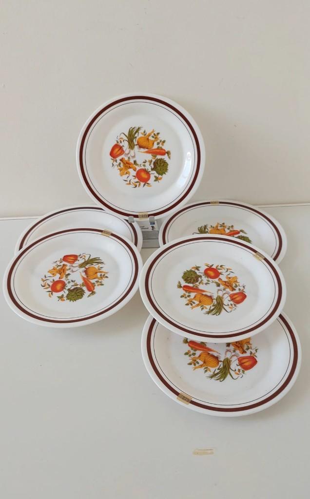 6 Vintage Arcopal France 'Légumes' diner borden (NIEUW), Eu, Eu, Nieuw, Ophalen of Verzenden