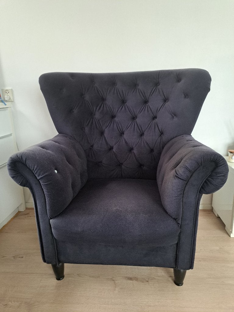 Oorfauteuil stoel troon zwart stof, Ophalen, Gebruikt, 75 tot 100 cm, 100 tot 125 cm