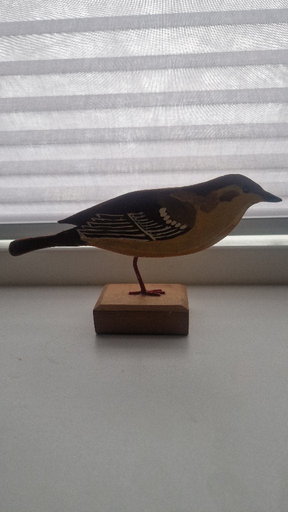 Vintage houten gele kwikstaart handgemaakt - 9cm, Ophalen of Verzenden, Nieuw, Bruin, Hout