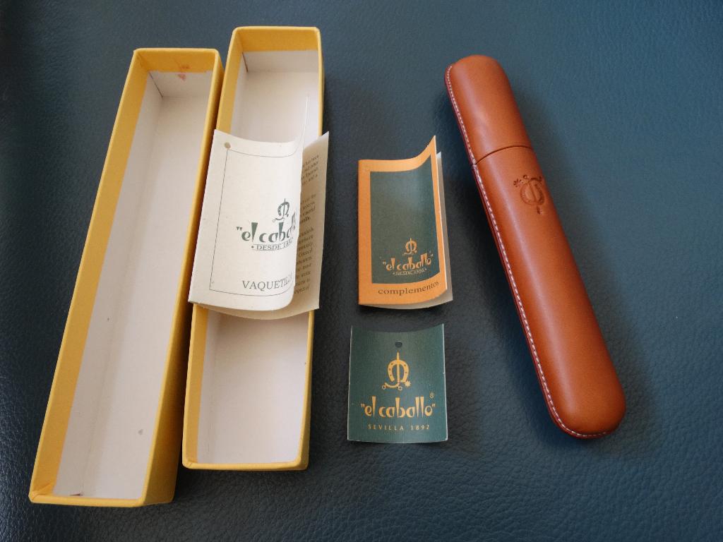 El Caballo sigarenkoker, cognac kleur leer, leder, in doos, Verzenden, Zo goed als nieuw, Overige typen