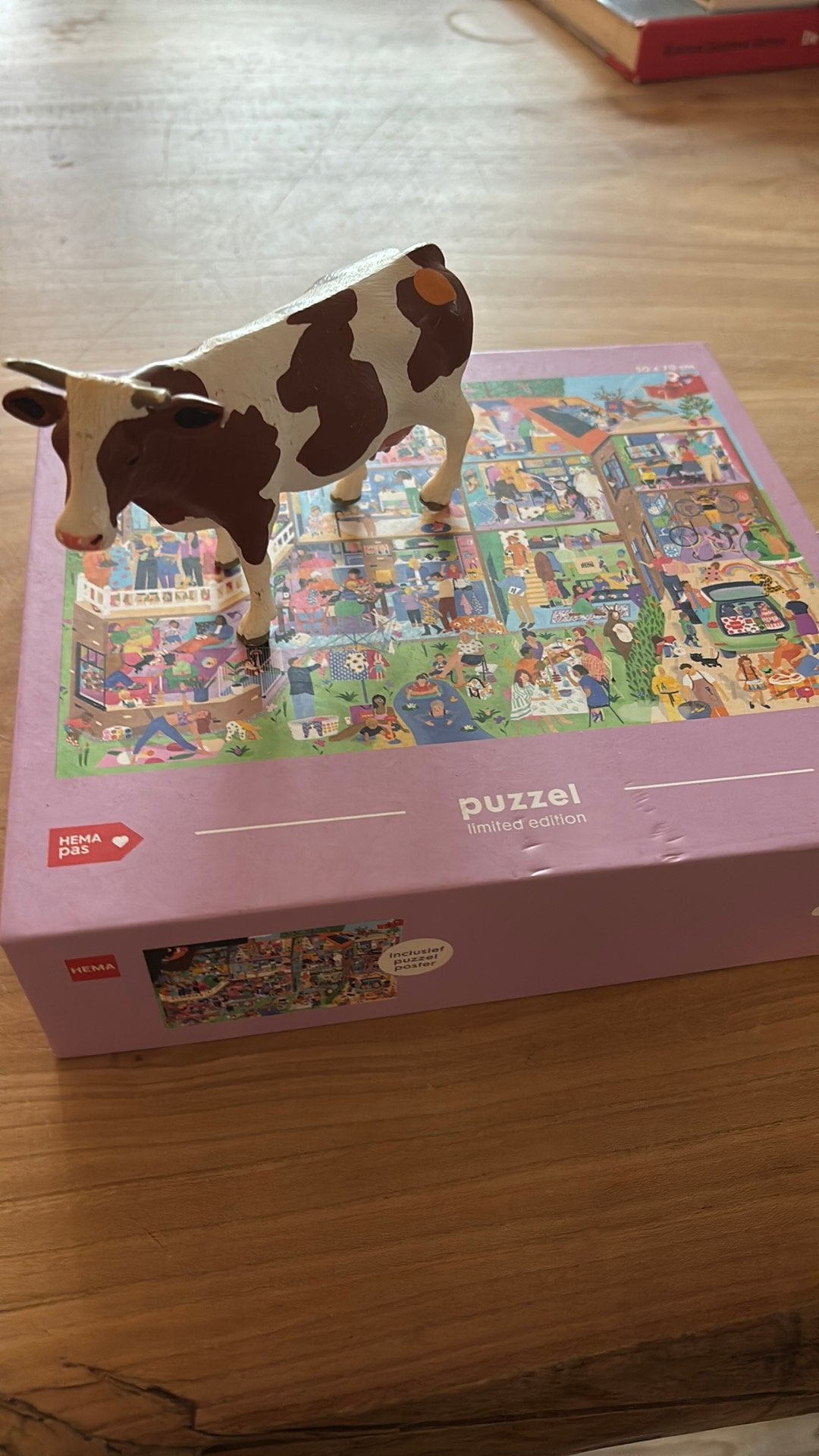 Stambeeld van een koe en puzzel, Ophalen of Verzenden, 500 t/m 1500 stukjes, Gebruikt, Legpuzzel