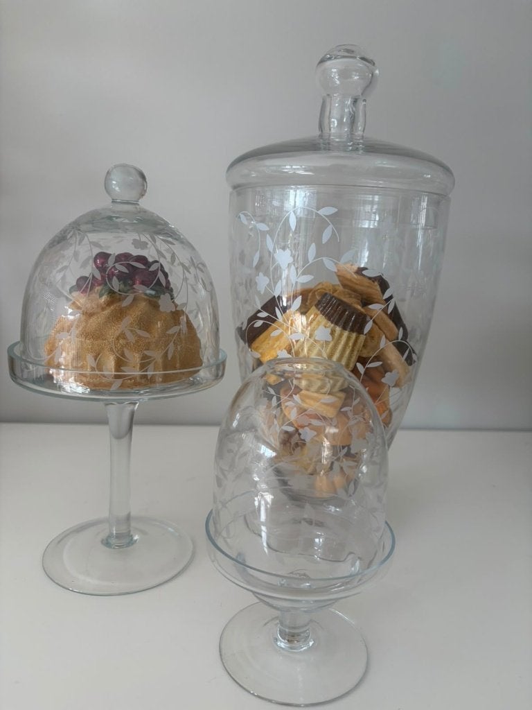 Brocante glazen voorraadpot, taartstolpje en mini windlicht, Huis en Inrichting, Ophalen, Zo goed als nieuw, Glas, Brocante