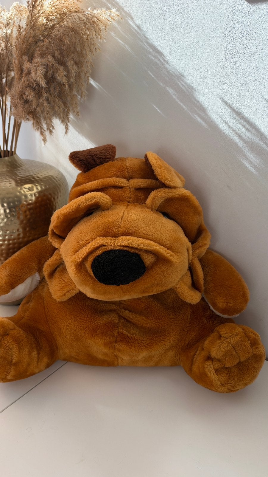 Vintage Ganz Bros Wrinkles Shar-Pei Pluche Hond – Jaren '80, Hond, Zo goed als nieuw, Bruin, Verzenden