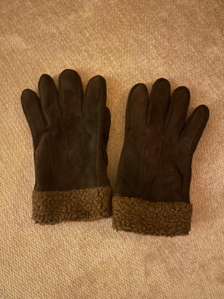Bruine suède handschoenen met zwarte fleece voering XL, Ophalen of Verzenden, Gedragen, Maat 56/58 (XL), Handschoenen
