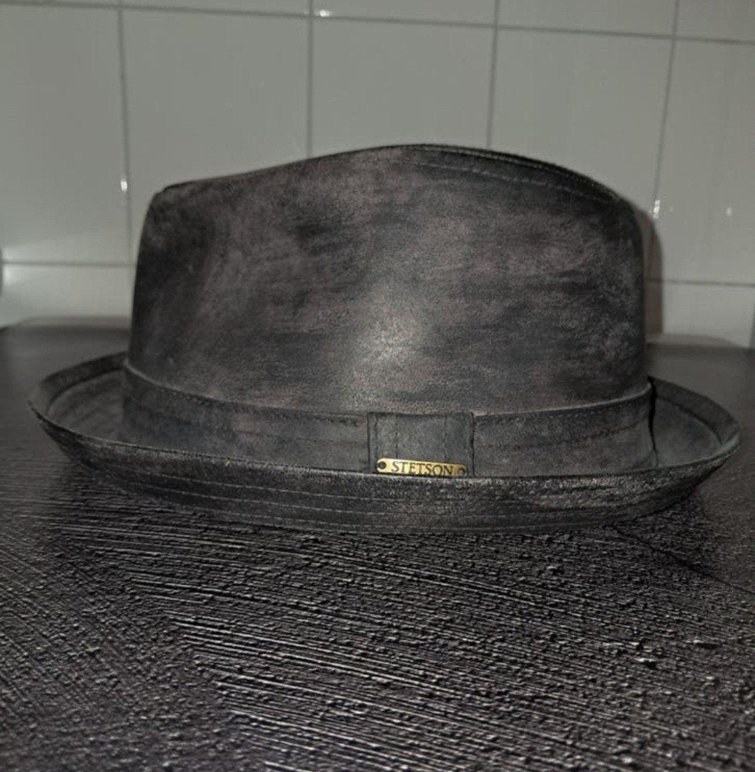 Stetson hoed zwart leer, Ophalen, 60 cm (XL, 7½ inch) of meer, Stetson, Hoed