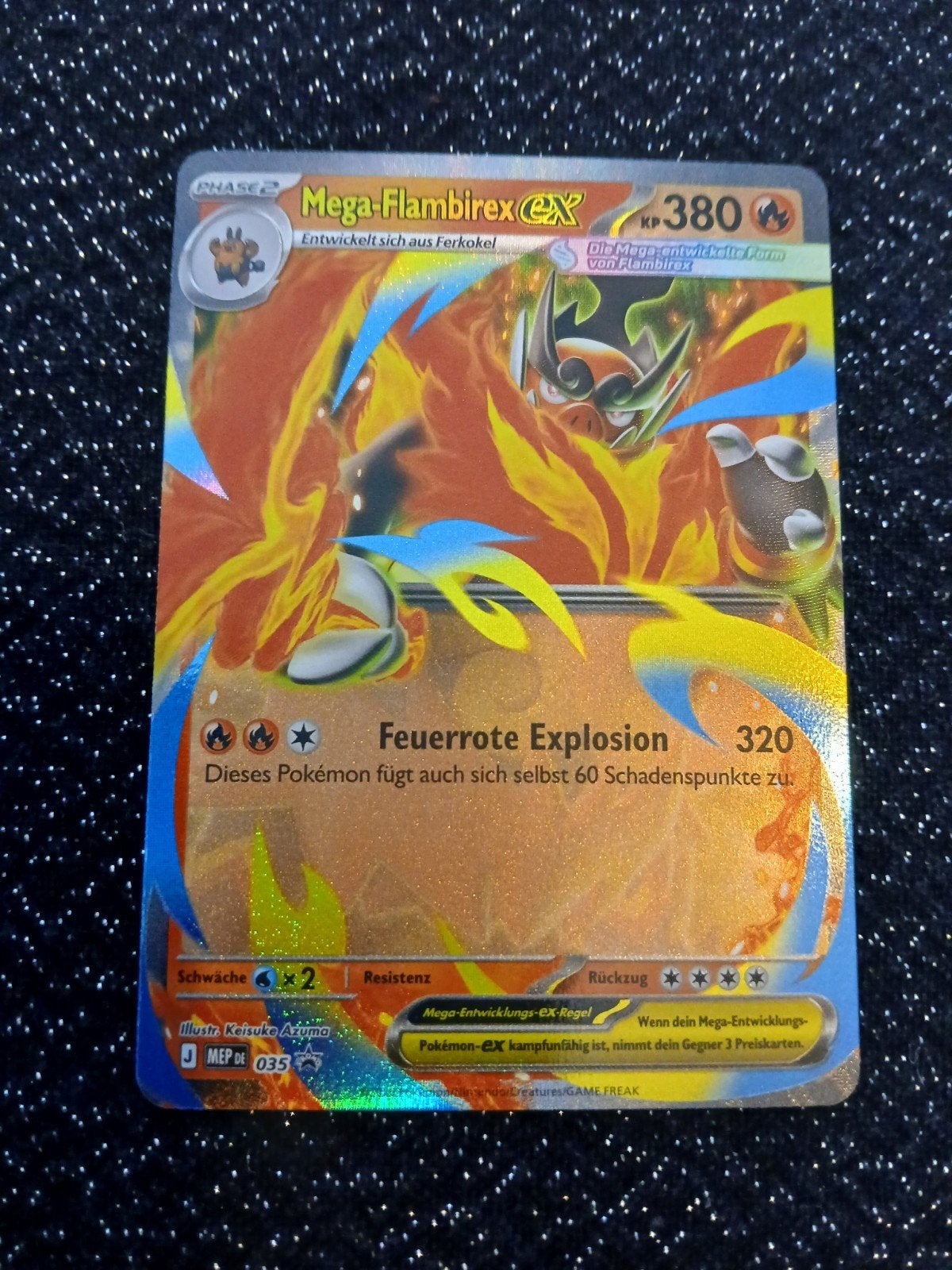 Mega Flambirex EX Pokémon Kaart - Duits, Ophalen of Verzenden, Zo goed als nieuw, Losse kaart