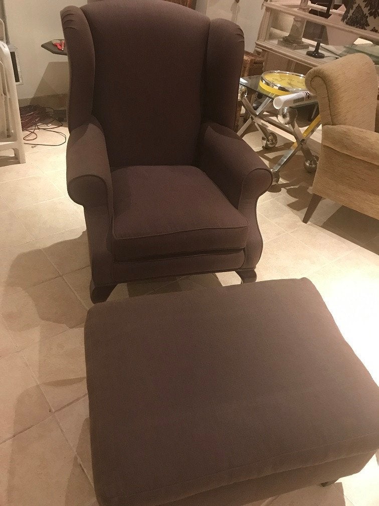 Stoffen fauteuil - oorfauteuil zetel met voetenbank flamant, Ophalen