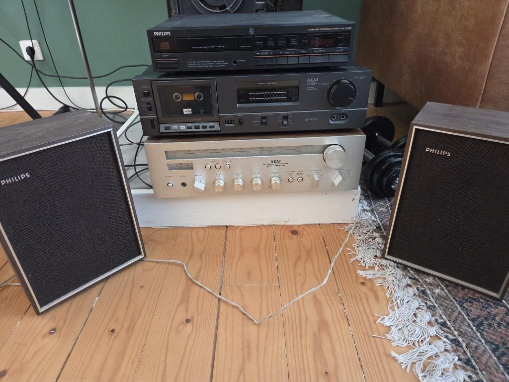Akai Receiver & Cassettedeck + Philips CD & Speakers, Ophalen, Zo goed als nieuw, Cassettedeck, Overige merken
