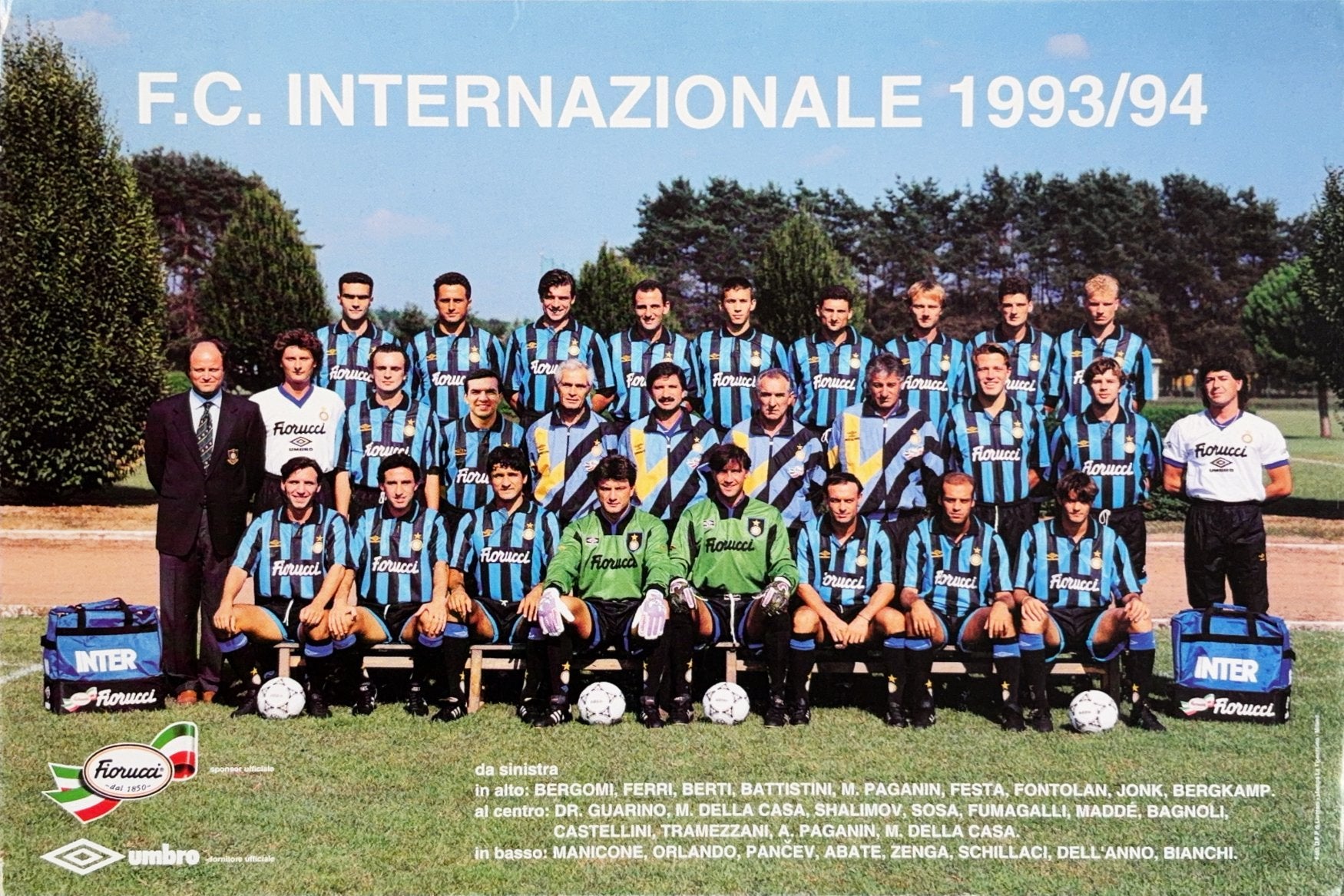 Elftalkaart Internazionale - seizoen 1993/1994 - Inter, Verzamelen, Verzenden, Zo goed als nieuw, Ajax, Spelerskaart