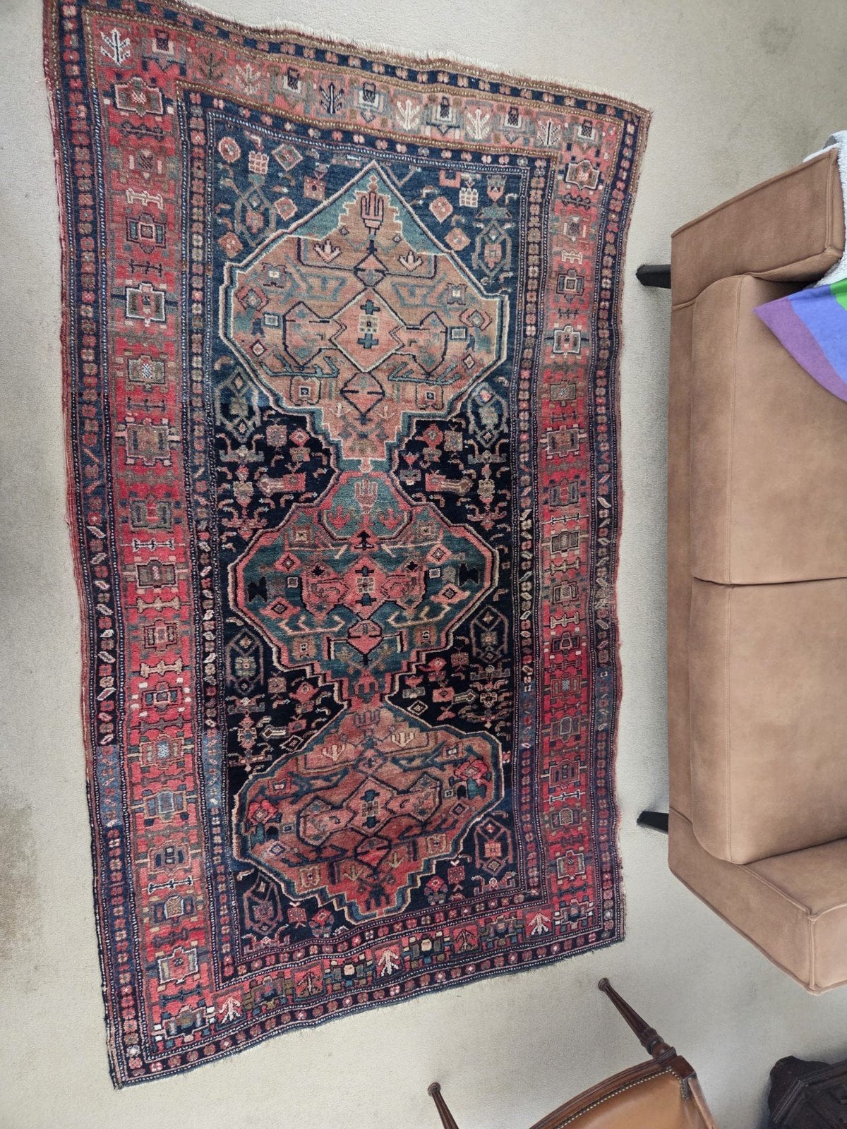 Vintage Perzisch tapijt met traditioneel patroon, Ophalen, Gebruikt, Blauw, 50 tot 100 cm