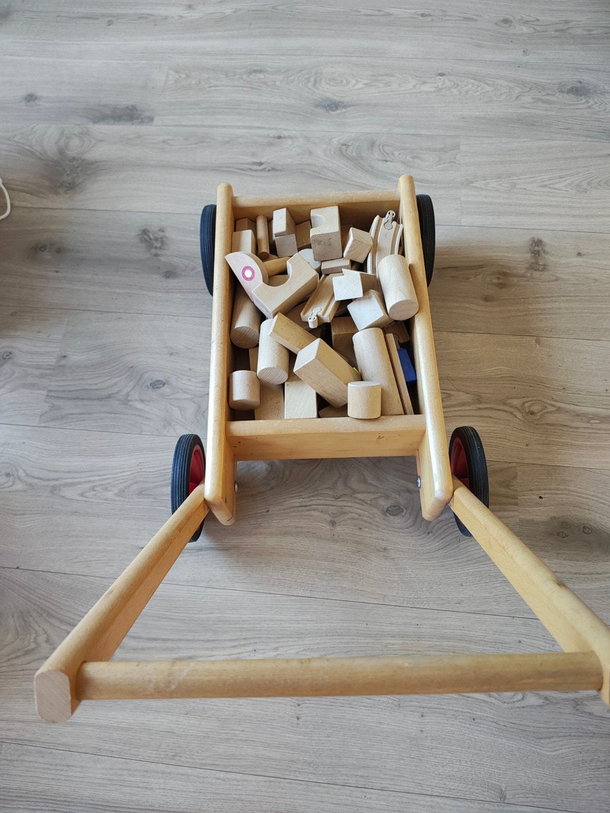 Houten loopkar met bouwblokken, Ophalen, Gebruikt, Overige merken