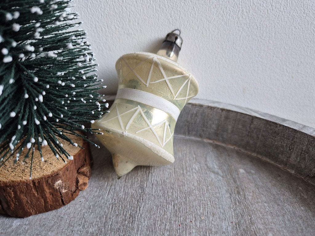 Vintage kerstbal tol zilver/wit 560, *, Gebruikt, *, Ophalen of Verzenden