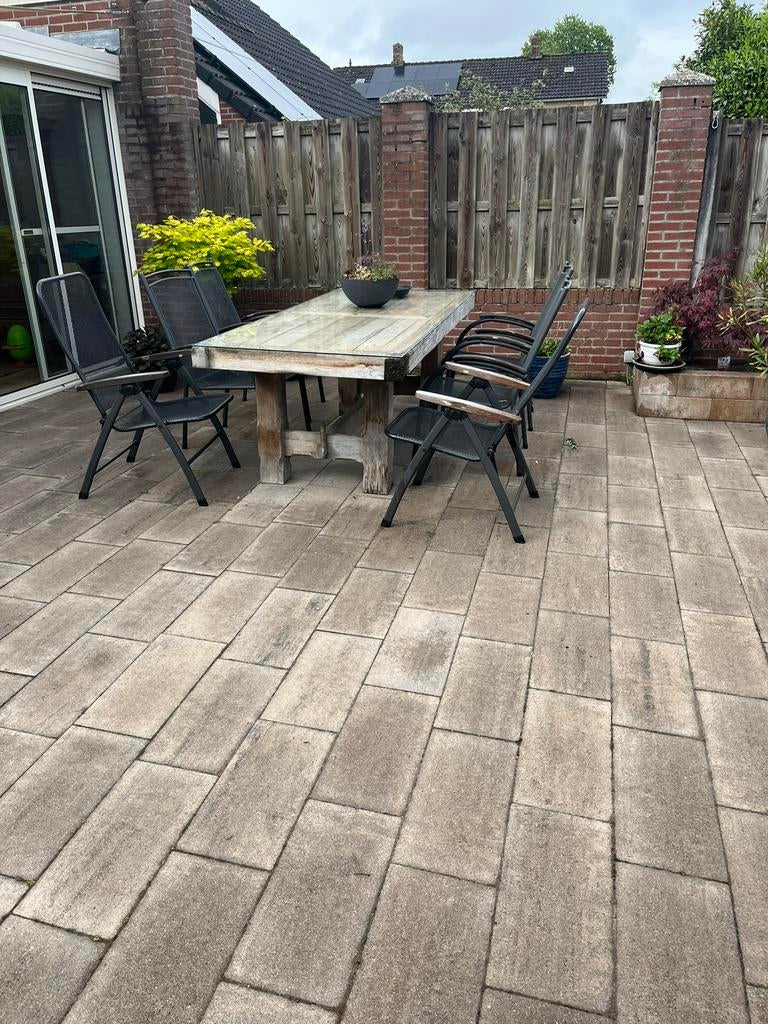 Kloostertafel incl tuinstoelen en kussen, Tuin en Terras, Ophalen, Gebruikt, Tuinset