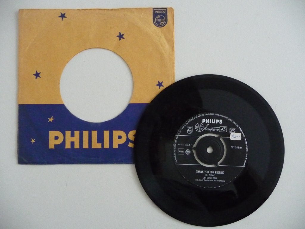 single JO STAFFORD -THANK YOU FOR CALLING- PHILIPS REC. 1955, Gebruikt, Overige genres, 7 inch, Ophalen of Verzenden
