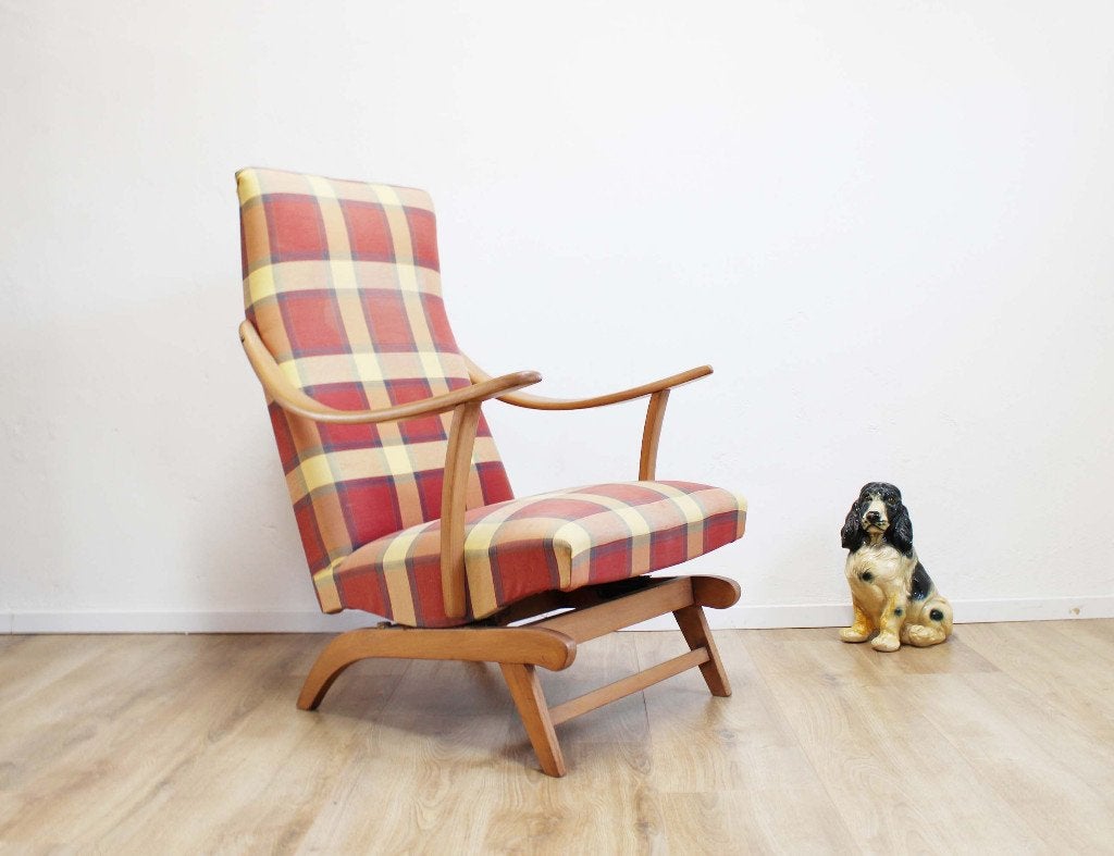 Vintage schommel fauteuil. Houten retro lounge stoel, Huis en Inrichting, Fauteuils, Ophalen, Overige materialen, O, O