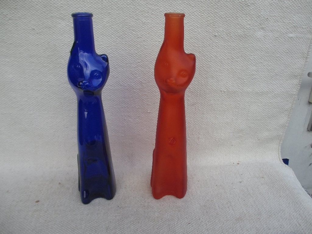 2x Vintage "Katten fles" Happy Cat Moezel Riesling, Antiek en Kunst, Ophalen of Verzenden