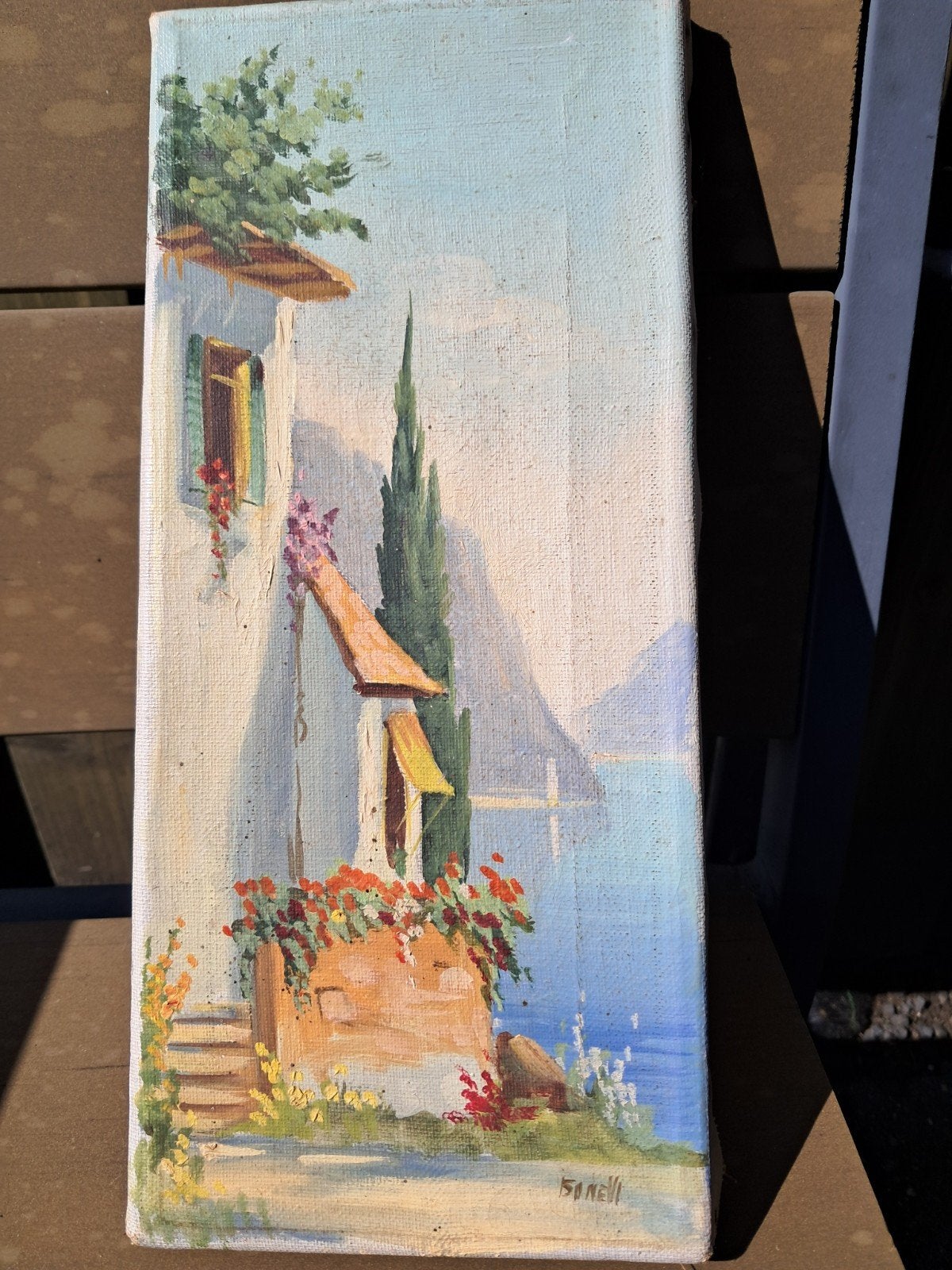 antiek schilderijtje mediterraan dorpsgezicht, Antiek en Kunst, Kunst | Schilderijen | Klassiek, Ophalen of Verzenden