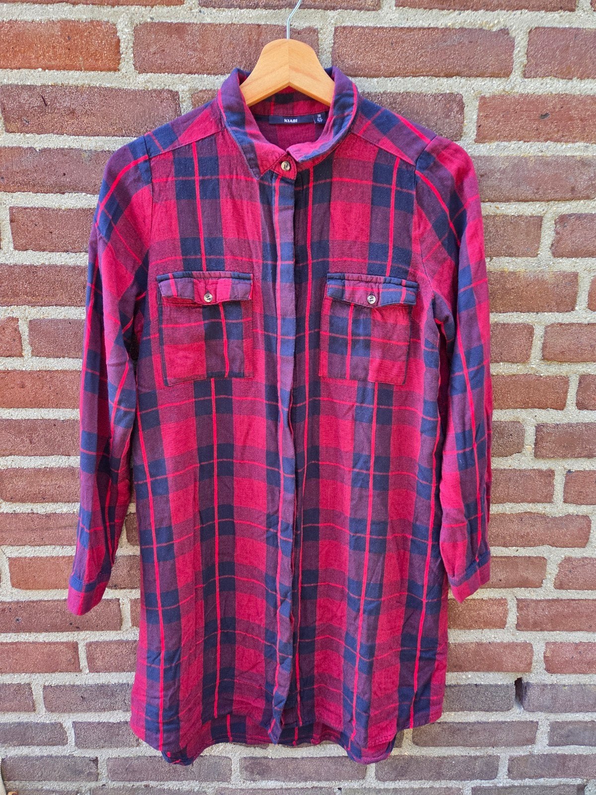 Kiabi geruite blousejurk / lange blouse rood/donkerblauw | M, Maat 38/40 (M), Overige kleuren, Ophalen of Verzenden, Zo goed als nieuw