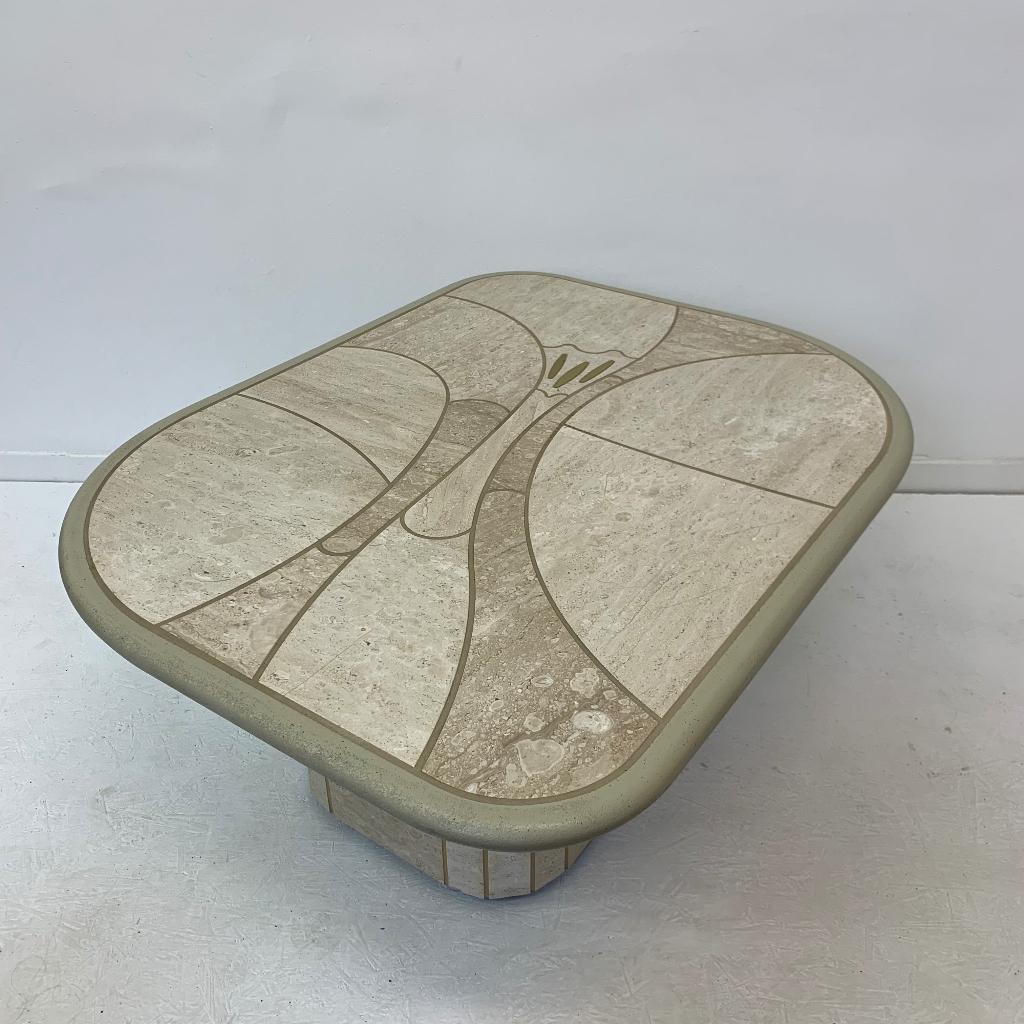 salontafel travertin natuursteen jaren 70 design kingma look, Salon, 100 tot 150 cm, Salon, Salon