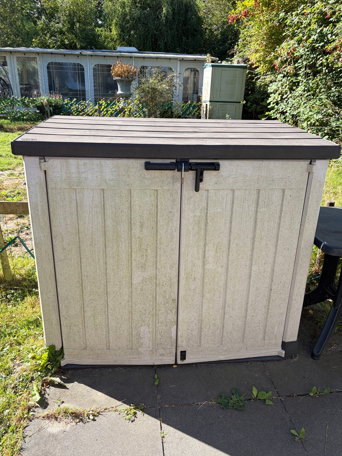 Kunststof opbergbox voor buiten, Tuin en Terras, Bergingen en Tuinkasten, Ophalen, Gebruikt, Kunststof, Overige typen