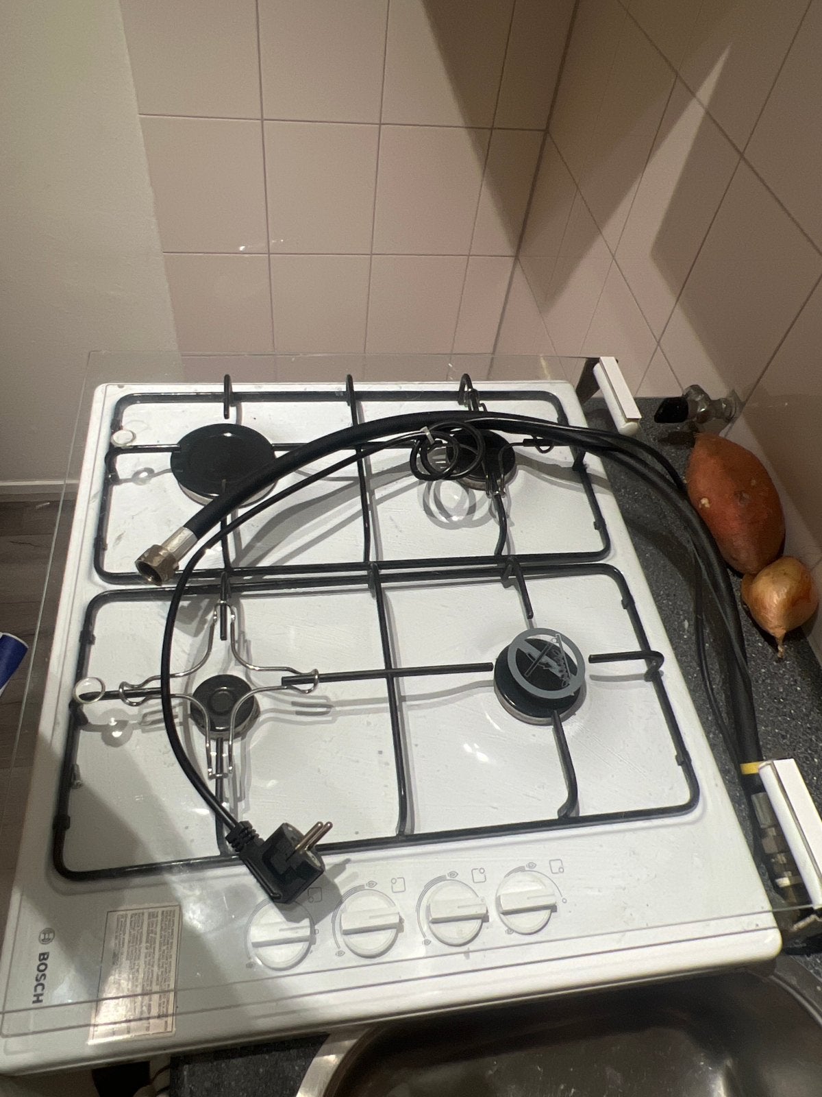 Bosch gaskookplaat met slang en stekker, Gebruikt, Gas, Vrijstaand, 4 kookzones