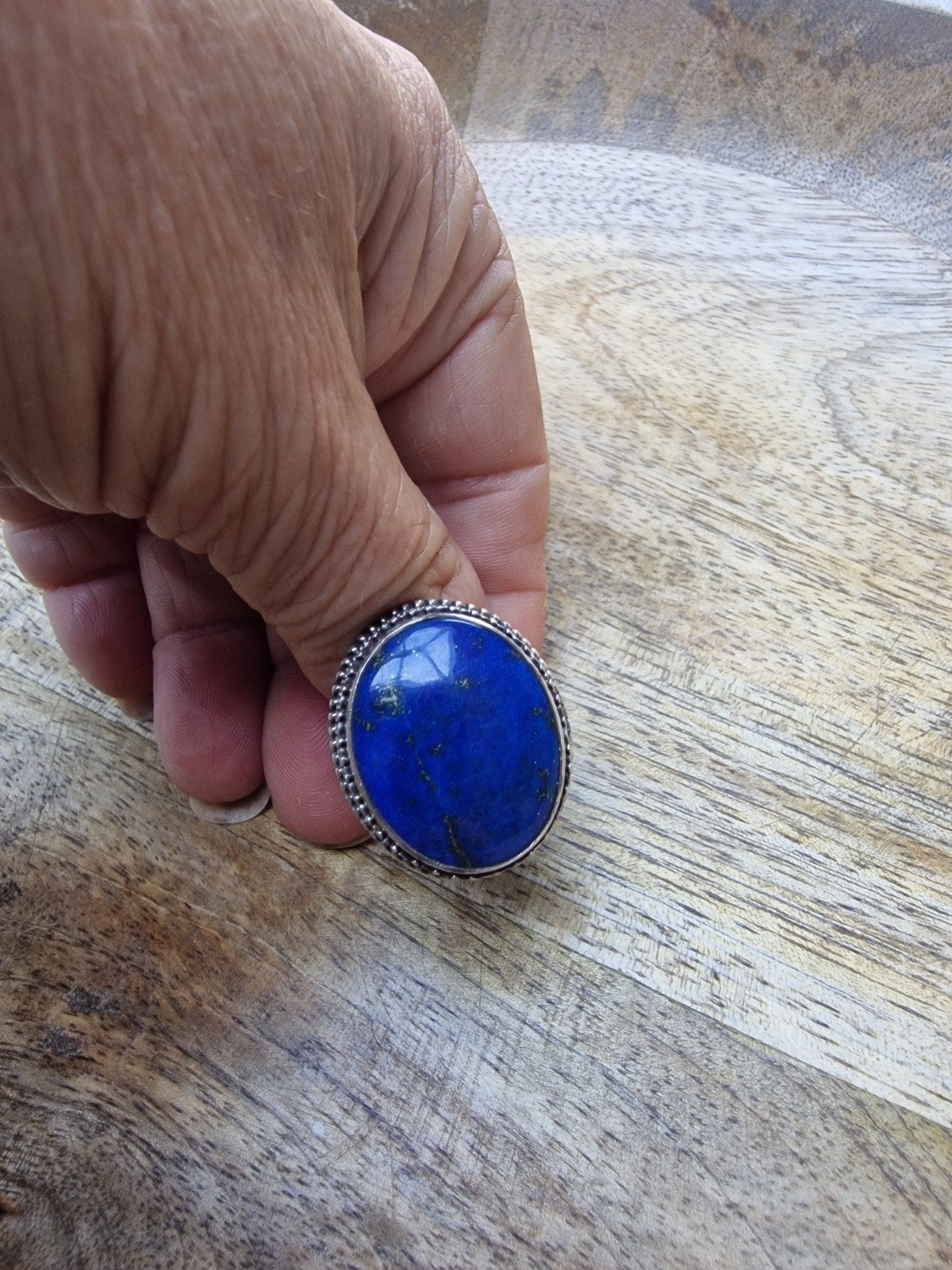 Zilveren Forse Ring met Lapis Lazuli Edelsteen, 18 tot 19, Blauw, Ophalen of Verzenden, Zo goed als nieuw