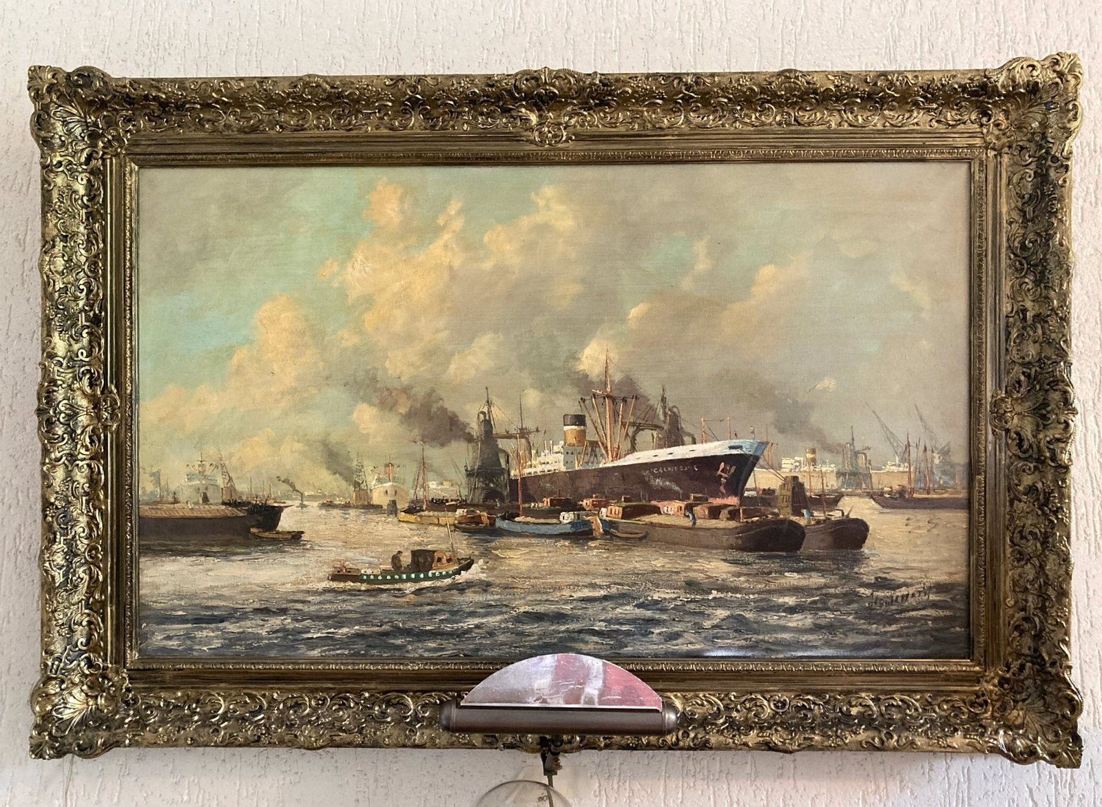 Schilderij Rotterdamse Haven door Adri Verveen, Antiek en Kunst, Ophalen, Maritiem / water, Doek, Impressionistisch