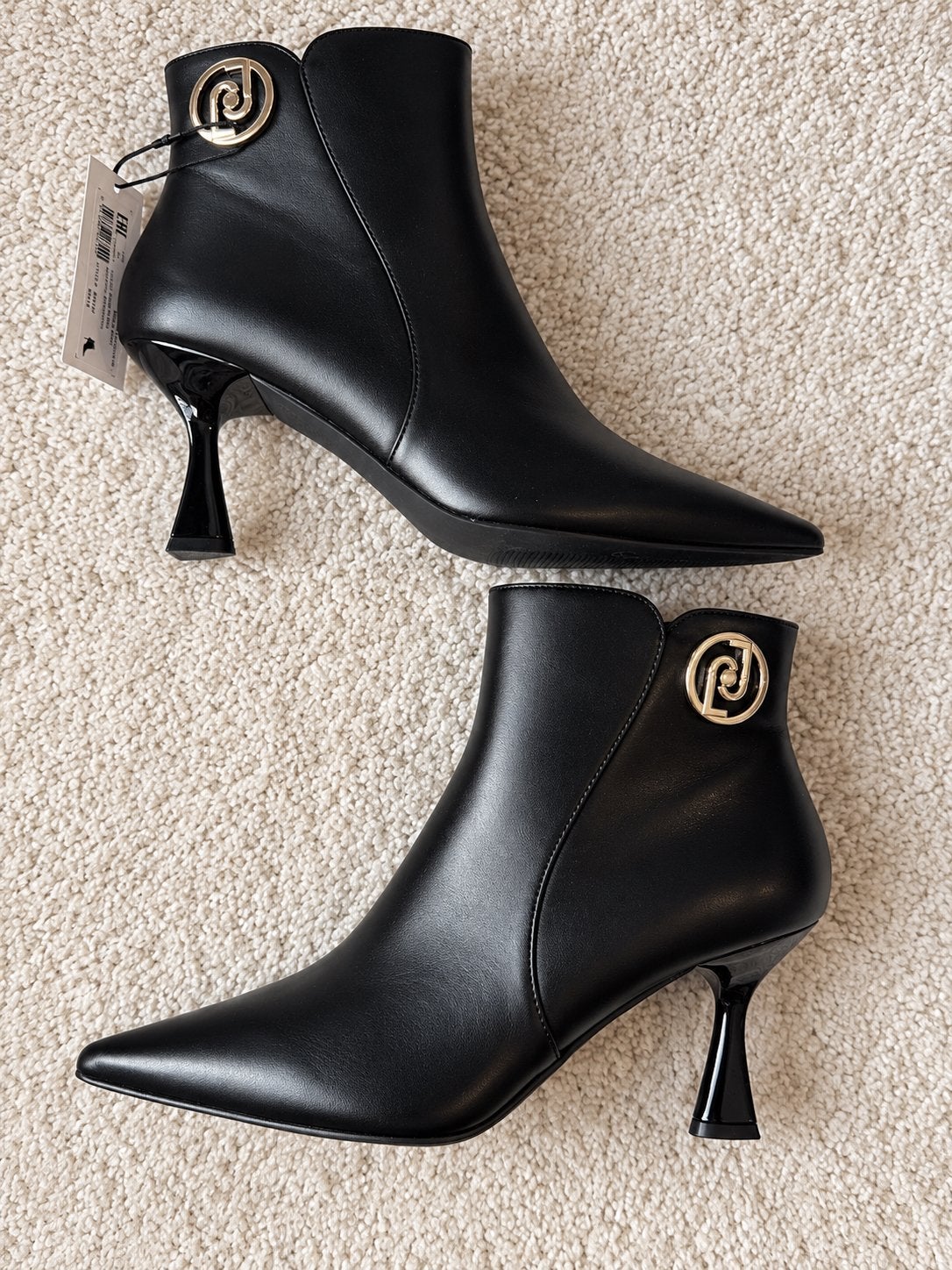 Liu Jo Black Leather Ankle Boots Pointed Toe & Designer Heel, Zwart, Nieuw, Ophalen of Verzenden, Schoenen met hoge hakken