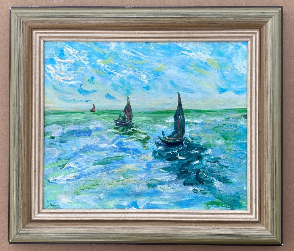 Zeegezicht met Zeilboten Olieverf, Antiek en Kunst, Ophalen