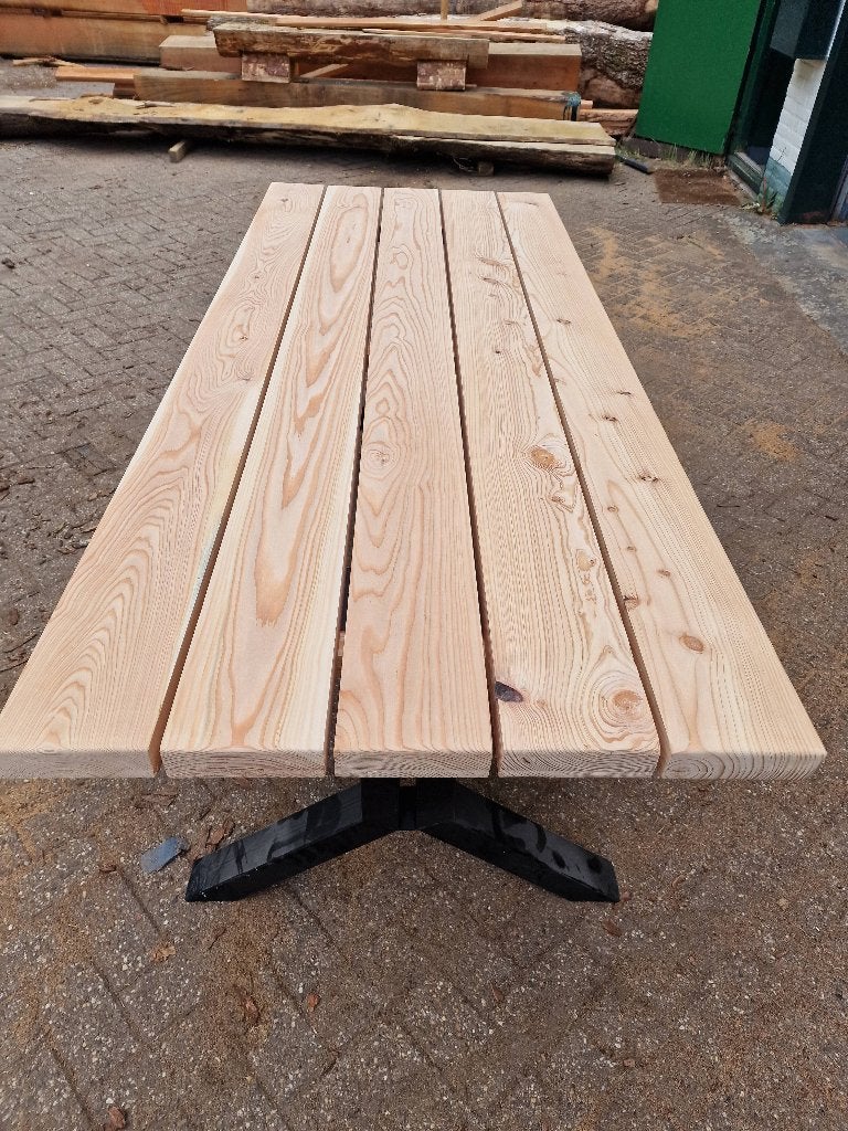 Stevige houten tafel met stalen poten - 200x80x5 cm, Tuin en Terras, Picknicktafels, Ophalen of Verzenden, Nieuw, Rechthoekig