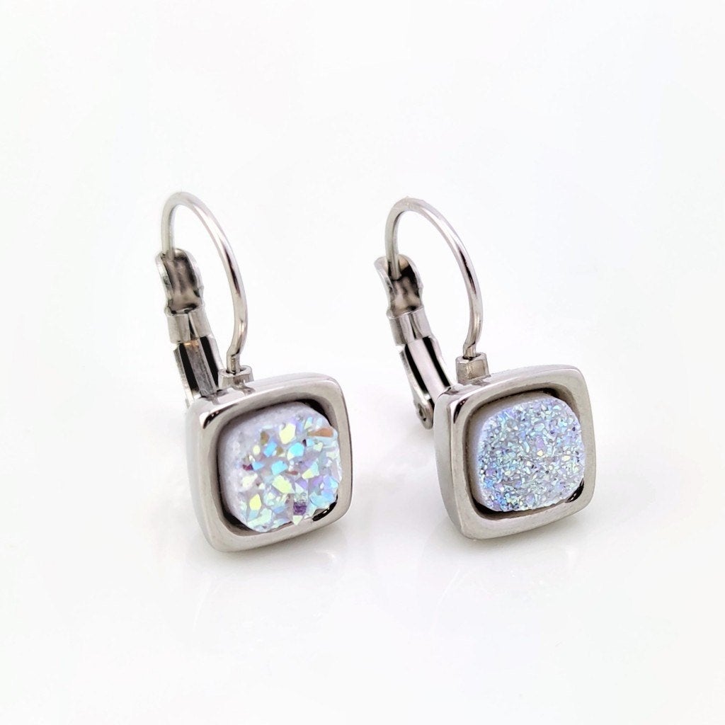 RVS Klap Oorbellen met Blauw-Glitter - Dames, Met kristal, Overige materialen, Hangers, Birgitta-Gracht 33, 6465 EL Kerkrade, Nederland