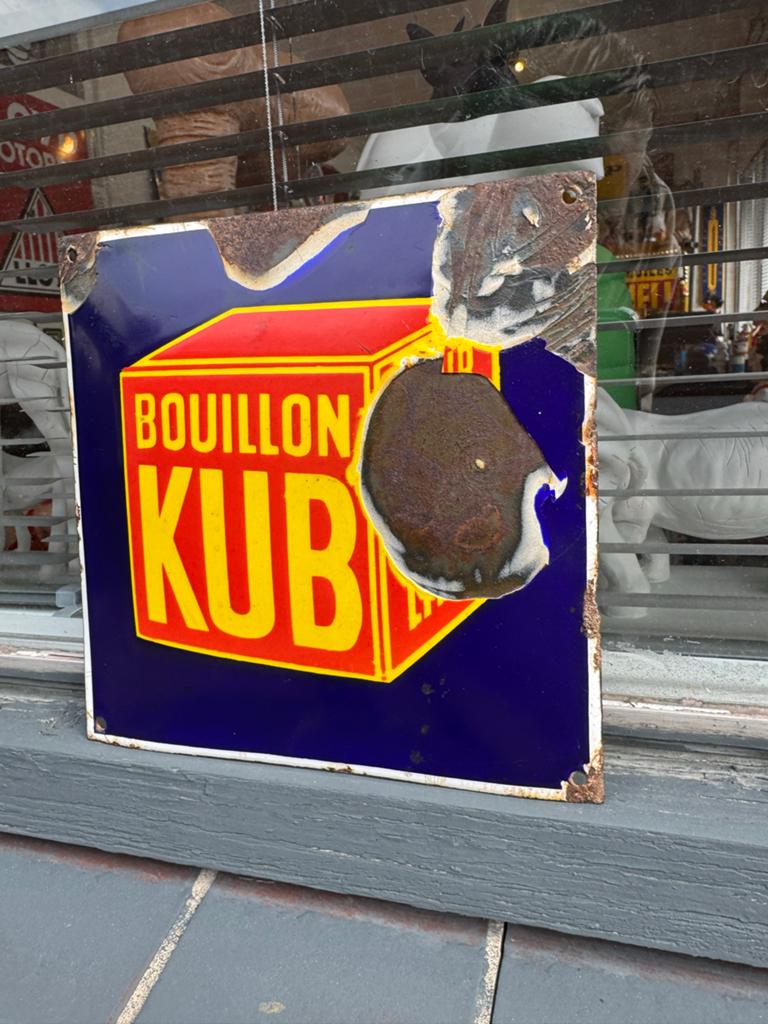 Vintage Bouillon Kub Emaille Reclamebord - Authentiek, Antiek en Kunst, Antiek | Emaille, Ophalen of Verzenden