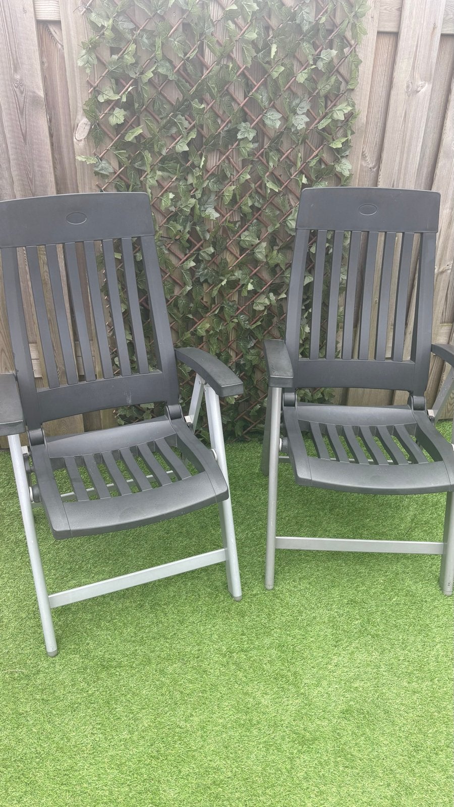2x Hartman verstelbare tuinstoelen met kussens, Ophalen, Gebruikt, Kunststof, Verstelbaar