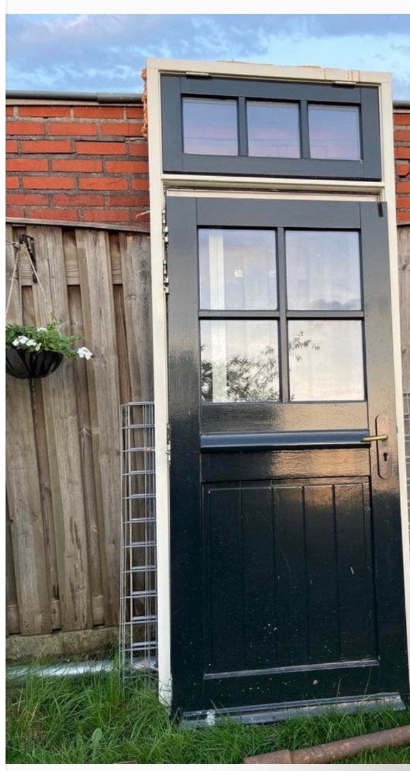 HR++ Glas Buitendeur met bovenlicht, Ophalen, Gebruikt, 80 tot 100 cm, 215 cm of meer